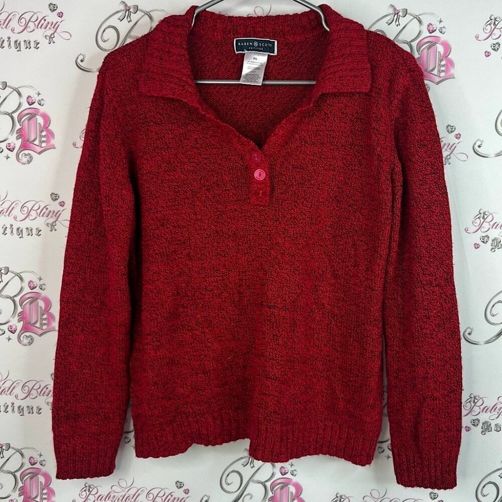 Karen Scott pull over half button up Women's Red V-Neck Sweater